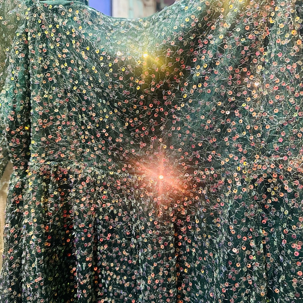 Emerald Sundae Altar’d State Mini Party Dress Sparkle Green & Gold S - Picture 12 of 16